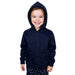 Child wearing a Sense-ational You QuietSense Sound Reducing Sensory Navy Youth Hoodie on a white background