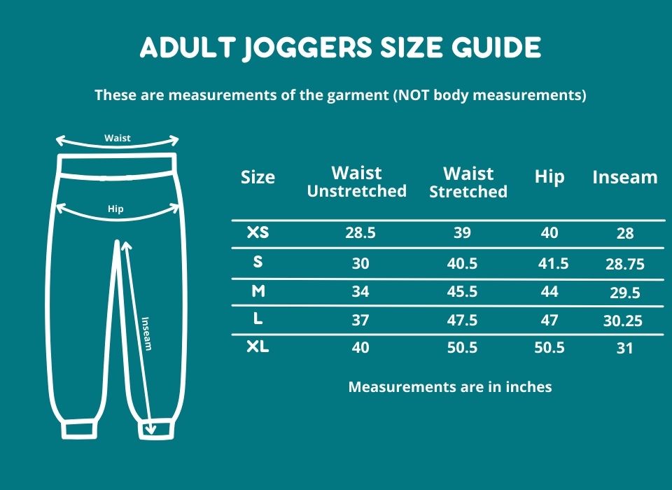 Sense-ational You Sensory Friendly Fidget Joggers Size Guide