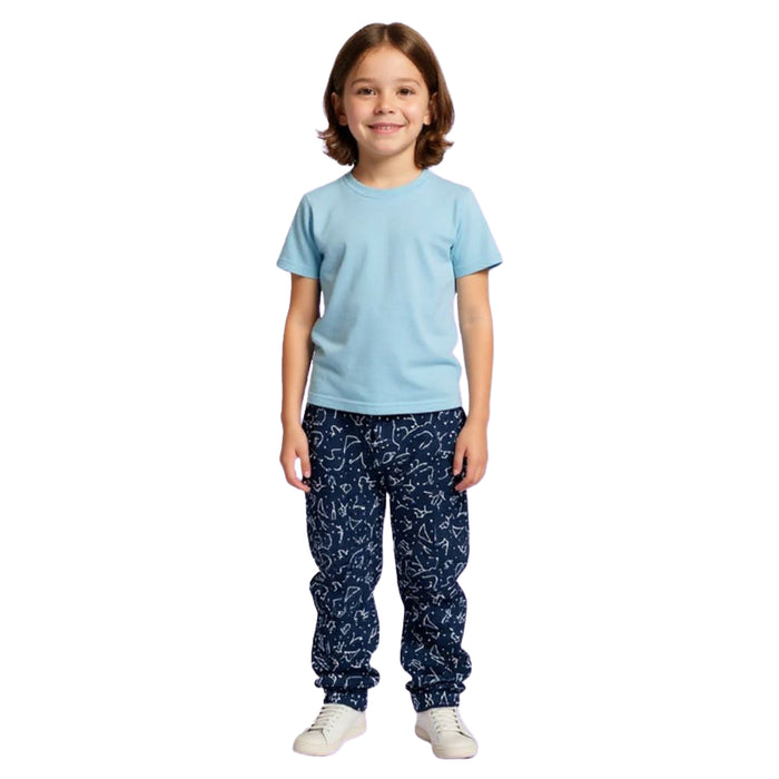 Child wearing a Sense-ational You Sensory Friendly Fidget Youth Constellation Joggers on a white background