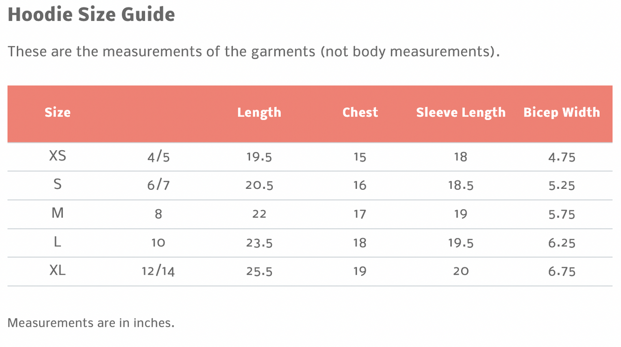 Sense-ational You Sensory Friendly Magnetic Closure Adaptive Youth Hoodie Size Guide
