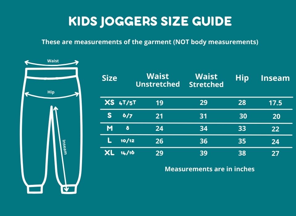 Sense-ational You Sensory Friendly Joggers Size Guide
