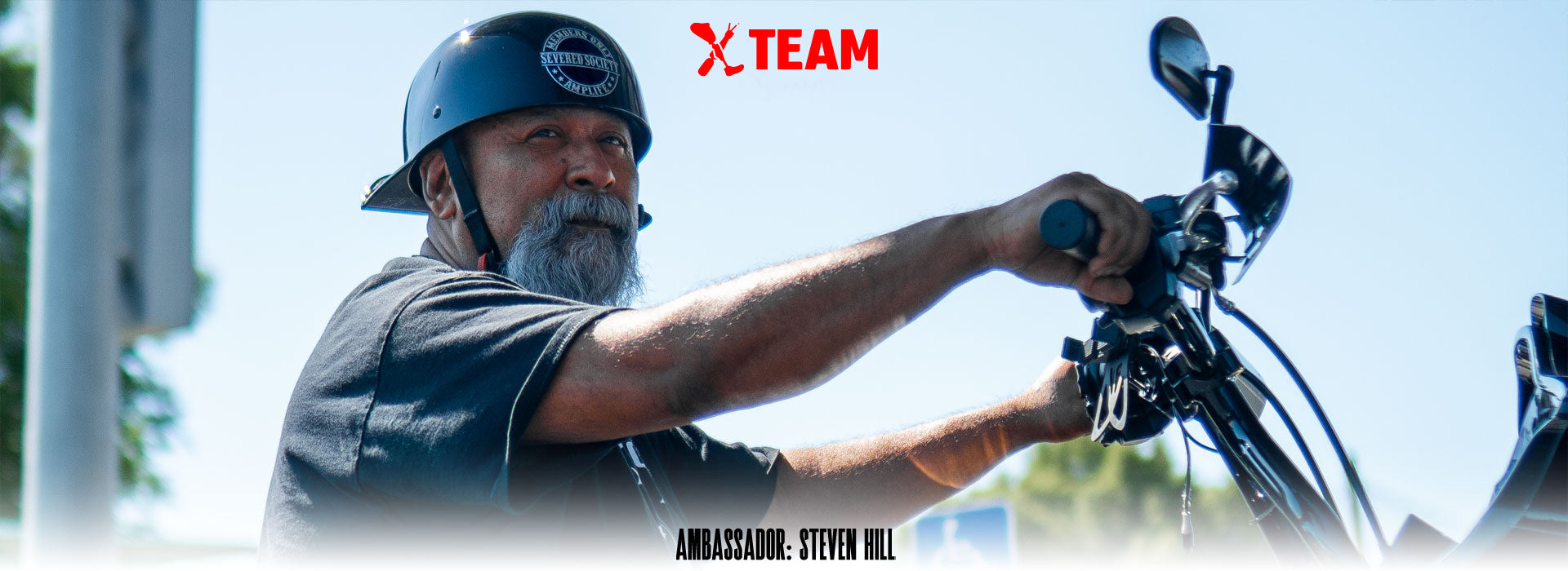 TEAM AMPLIFE AMBASSADOR STEVEN HILL ON HIS MOTORCYCLE