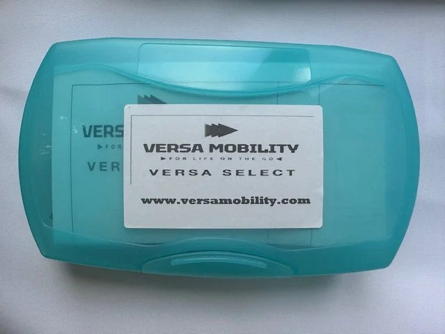 Versa Select kit in a translucent teal plastic storage case with a Versa Mobility label, on a white background