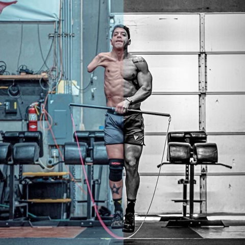 Equip Products Mono Rope in use by an athlete with a right above elbow amputation.