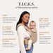 T.I.C.K.S:
Tight: Loose fabric allows baby to slump down in the carrier which can hinder breathing & pull on your back.

In View At All Times: You should always be able to see baby's face by simply looking down.

Close Enough To Kiss: By tipping your head forward, you should be able to kiss baby's forehead.

Keep Chin Off Chest: Ensure there is always a space of at least a finger width under baby's chin.

Supported Back: Baby's bottom should be in the deepest part so the sling does not fold them in half