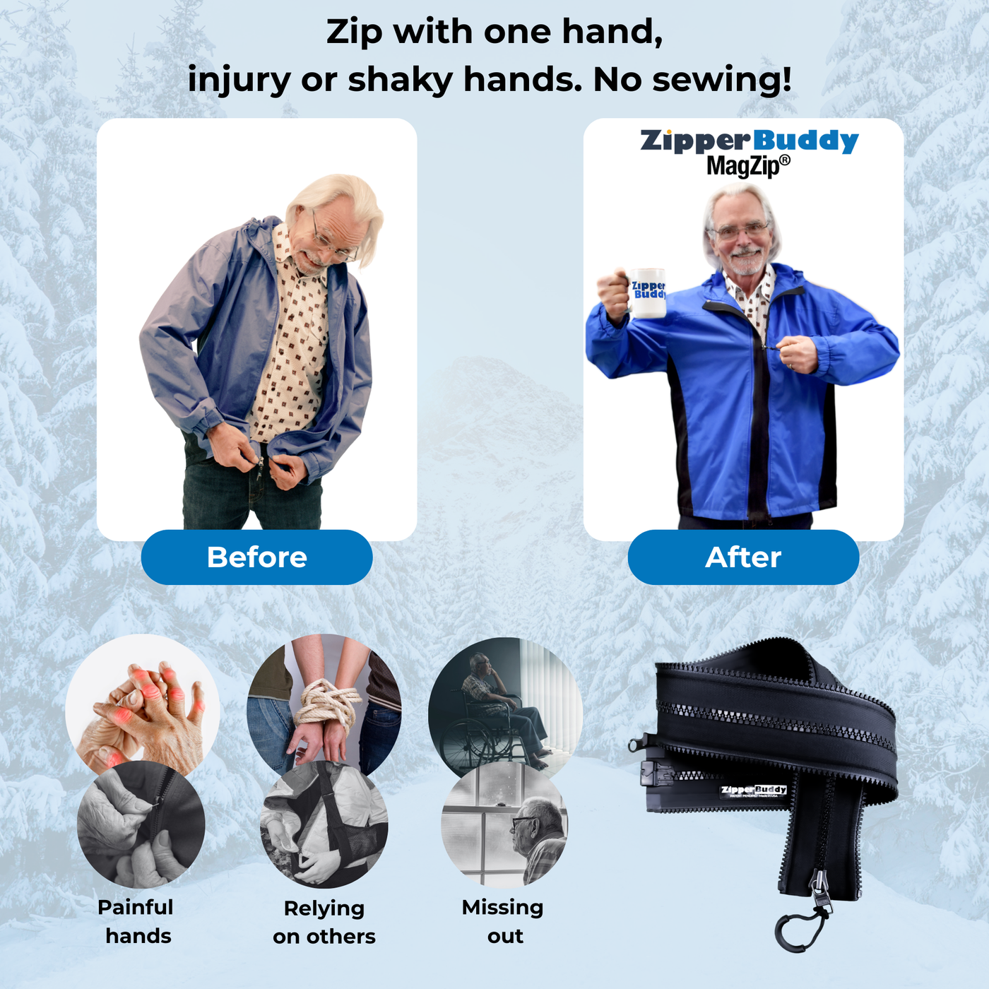 ZipperBuddy MagZip No-Sew Magnetic Zipper Jacket Closure Attachment ...