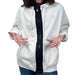 ZipperBuddy MagZip Magnetic Zipper No-Sew Jacket Closure Attachment being modeled on a white zip-up hoodie on a white background