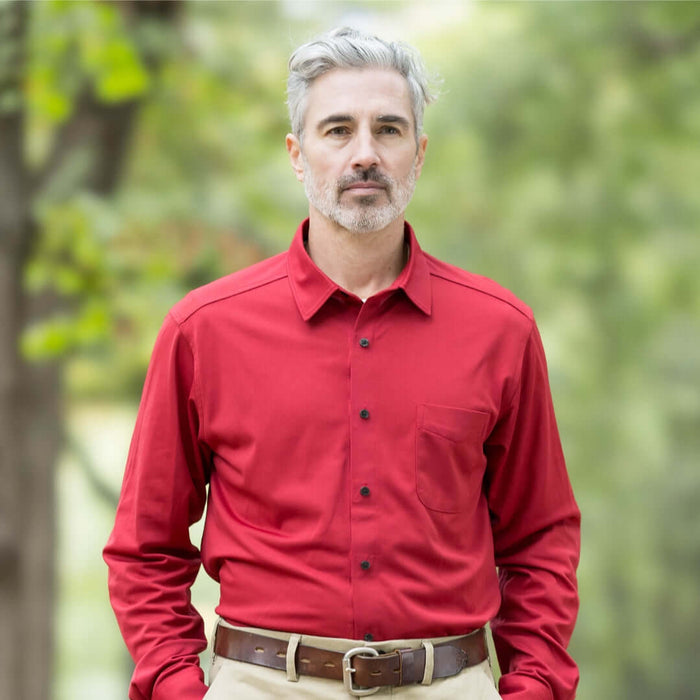 MagnaReady Adaptive Rio Red Magnetic Front Long Sleeve Cooling Shirt with Pocket - front view