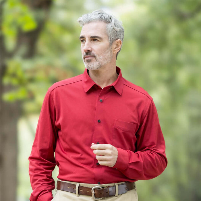 MagnaReady Adaptive Rio Red Magnetic Front Long Sleeve Cooling Shirt with Pocket - front view