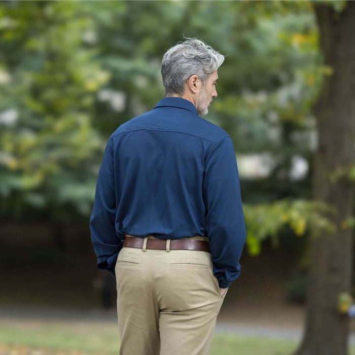 MagnaReady Adaptive True Navy Magnetic Front Long Sleeve Cooling Shirt with Pocket - back view