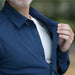 MagnaReady Adaptive True Navy Magnetic Front Long Sleeve Cooling Shirt with Pocket - worn by man with adaptive needs