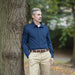 MagnaReady Adaptive True Navy Magnetic Front Long Sleeve Cooling Shirt with Pocket - worn by man with adaptive needs