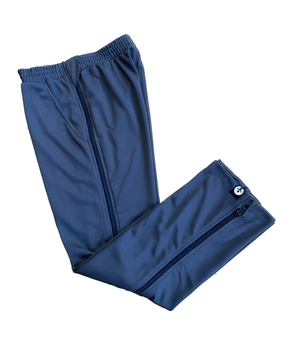 befree zipOns Adult Heavyweight Adaptive Charcoal Pants with Navy Zipper on a white background