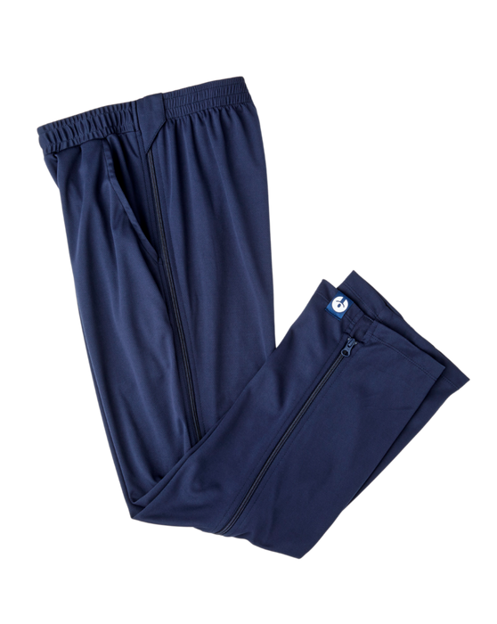 befree zipOns Adult Heavyweight Adaptive Navy Pants with Navy Zipper on a white background