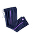 befree zipOns Youth Lightweight Adaptive Navy Pants with Purple Zippers on a white background