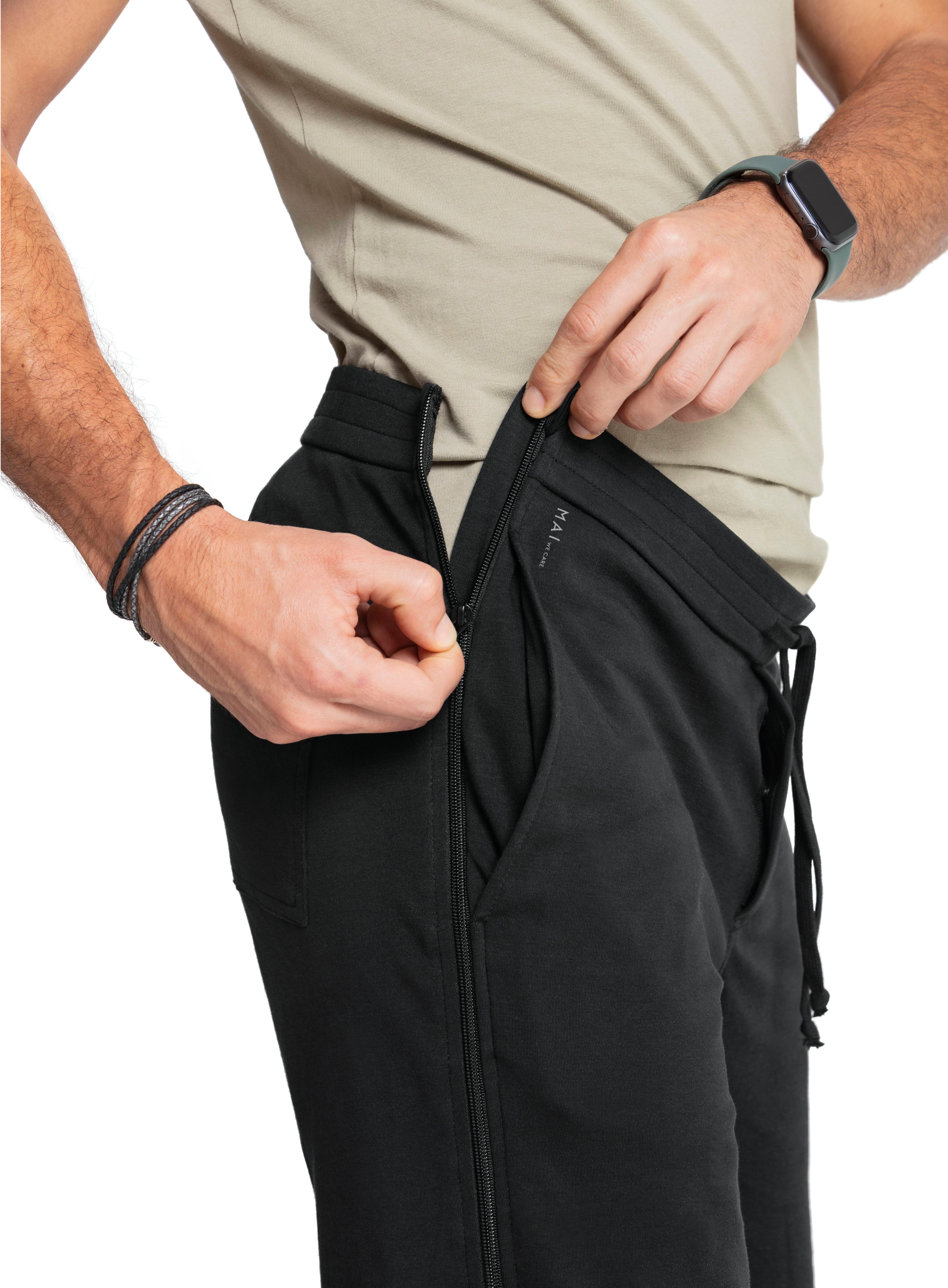 Detail of the zipper on the side of the MAI We Care Adaptive Shorts 