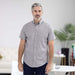 MagnaReady Dove Grey Short Sleeve Button Down Collar Shirt with Magnetic Closures - worn by man with adaptive needs