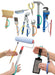 Set of tools held by hands with an EaZyHold Grip Aid on a white background