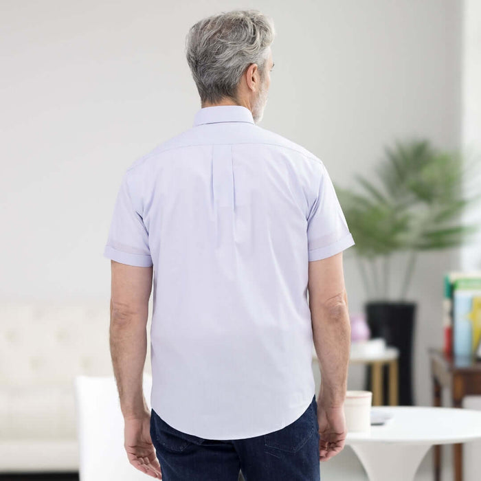 MagnaReady Lavender Short Sleeve Button Down Collar Shirt with Magnetic Closures - back view