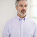 MagnaReady Lavender Short Sleeve Button Down Collar Shirt with Magnetic Closures - worn by man with adaptive needs