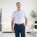MagnaReady Short Sleeve Red White and Blue Button Down Collar Shirt with Magnetic Closures - front view