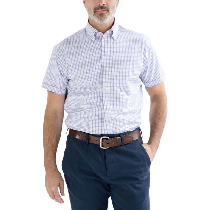 MagnaReady Short Sleeve Red White and Blue Button Down Collar Shirt with Magnetic Closures