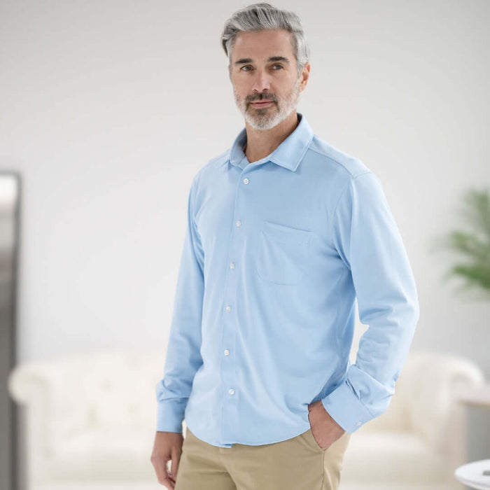 MagnaReady Adaptive Magnetic Front Cooling Carolina Blue Long Sleeve Shirt with Pocket