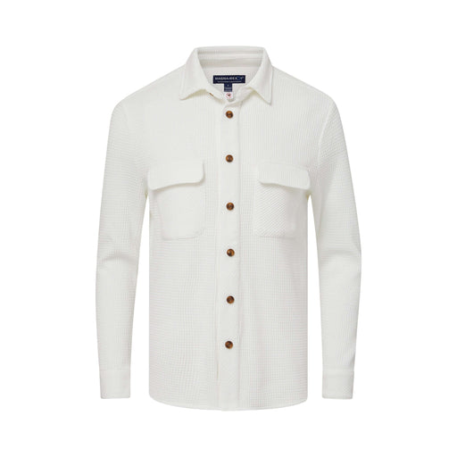 MagnaReady Magnetic Front Waffle Weave Casual Shirt with Dual Pockets in White - comfort view