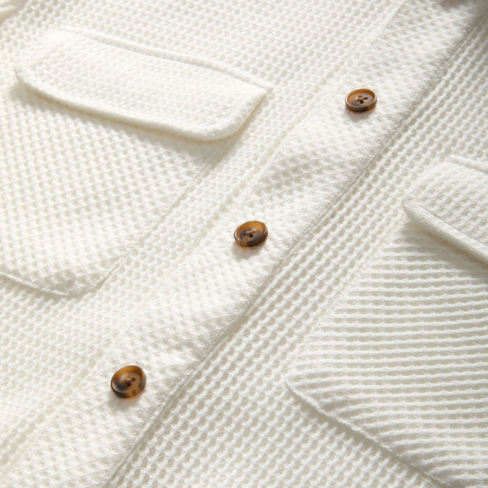 MagnaReady Magnetic Front Waffle Weave Casual Shirt with Dual Pockets in White - detail view