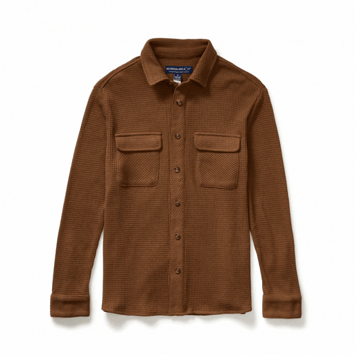 MagnaReady Magnetic Front Waffle Weave Casual Shirt with Dual Pockets in Choco - motion view