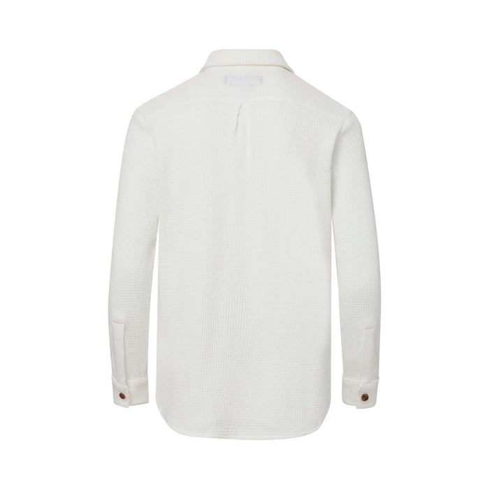 MagnaReady Magnetic Front Waffle Weave Casual Shirt with Dual Pockets in White - back view