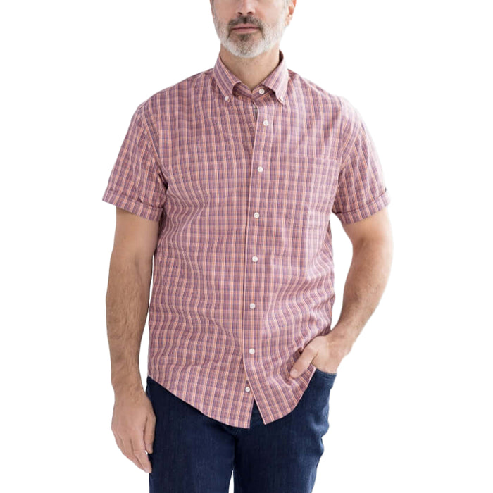 MagnaReady Orange Plaid Short Sleeve Button Down Collar Shirt with Magnetic Closures