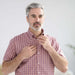 MagnaReady Orange Plaid Short Sleeve Button Down Collar Shirt with Magnetic Closures - front view