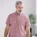 MagnaReady Orange Plaid Short Sleeve Button Down Collar Shirt with Magnetic Closures - front view