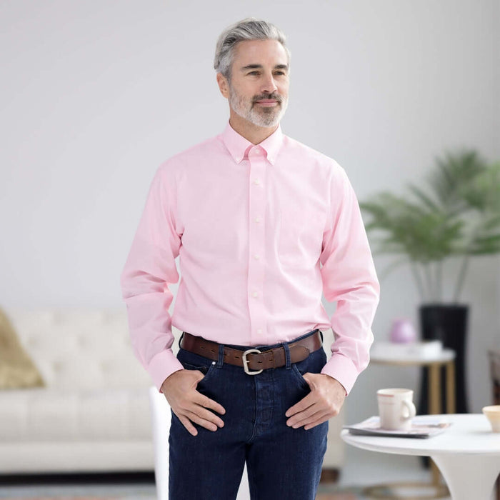 MagnaReady Pink Long Sleeve Button Down Collar Shirt with Magnetic Closures - adaptive fit view