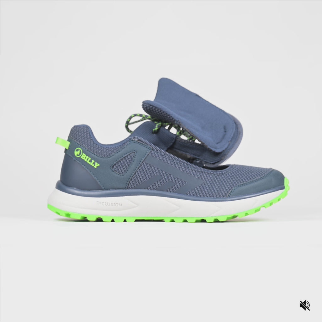 Video of Men's Navy/Green BILLY Inclusion Trail side on a white background