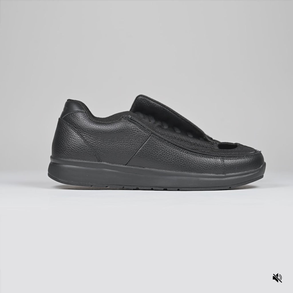 Video of Men's Black to the Floor Leather BILLY Comfort Plush on a white background