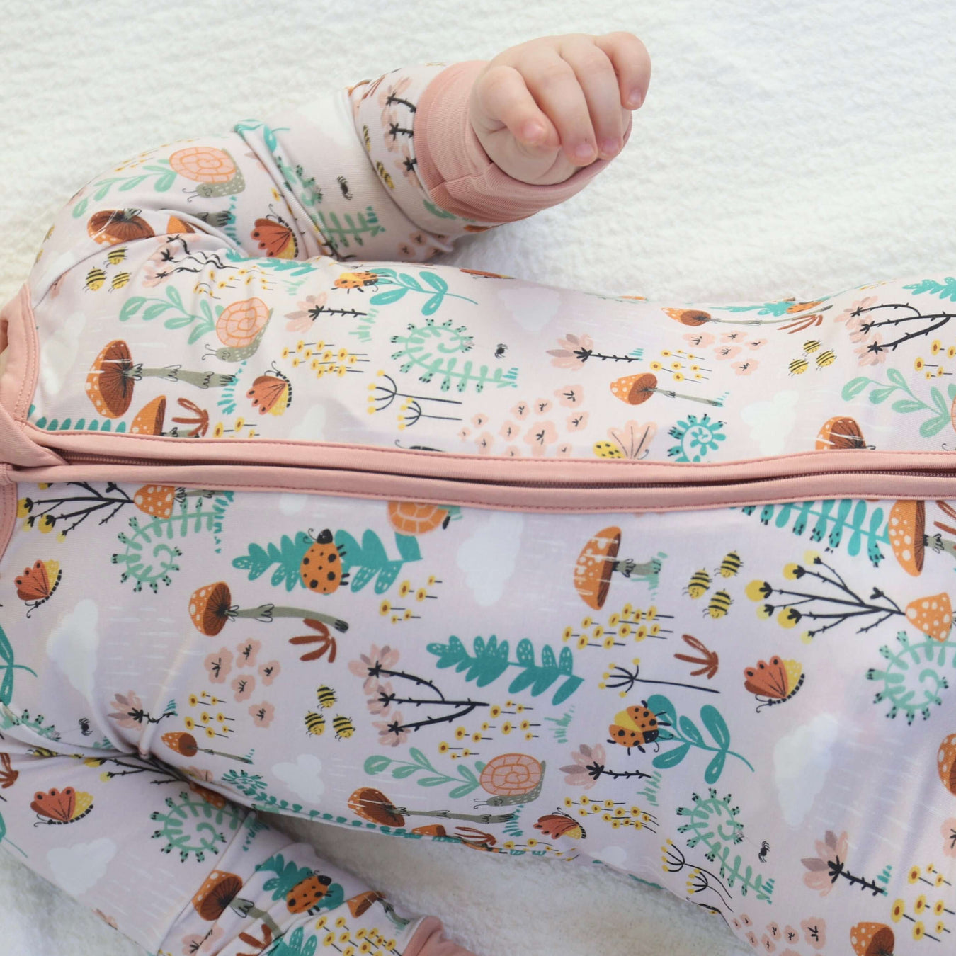 Detail of Rainn Bamboo Fern Zipp Jammies on a white background