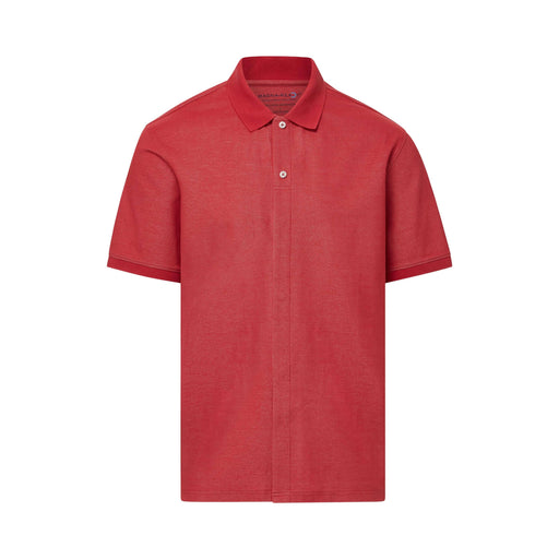 MagnaReady Red Heather Pique Knit Short Sleeve Polo with Magnetic Closures - detail view