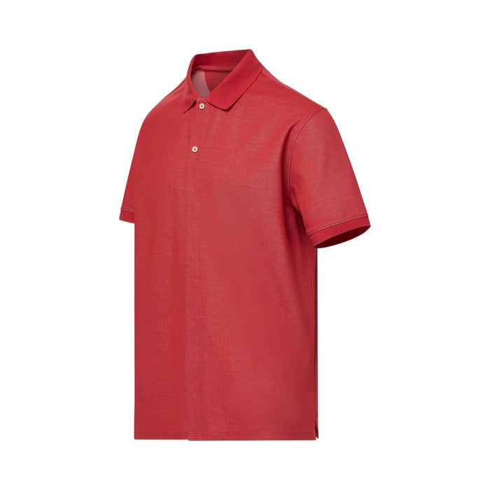 MagnaReady Red Heather Pique Knit Short Sleeve Polo with Magnetic Closures - lifestyle shot