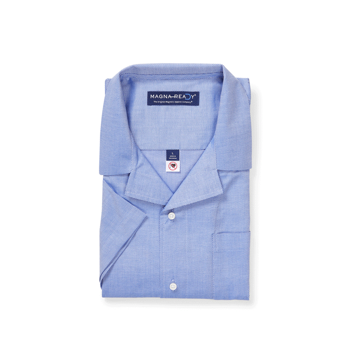 MagnaReady Short Sleeve Untucked Blue Camp Casual Shirt with Magnetic Closures - motion view