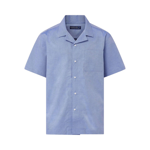 MagnaReady Short Sleeve Untucked Blue Camp Casual Shirt with Magnetic Closures - camp collar detail