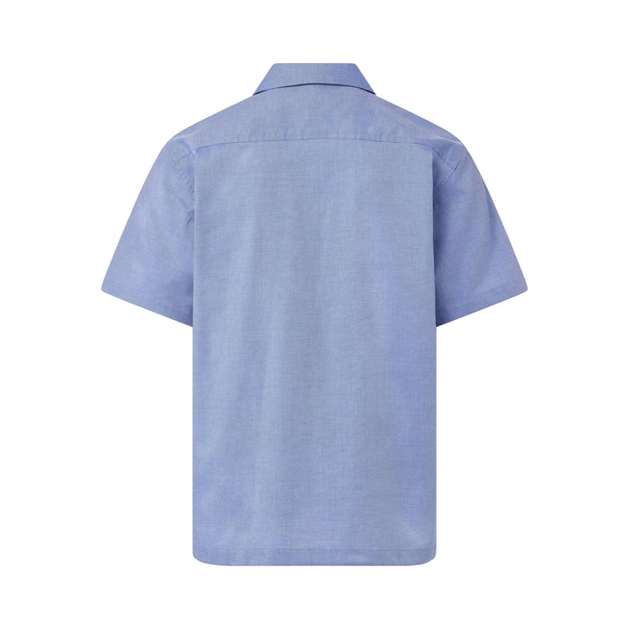 MagnaReady Short Sleeve Untucked Blue Camp Casual Shirt with Magnetic Closures - worn untucked view