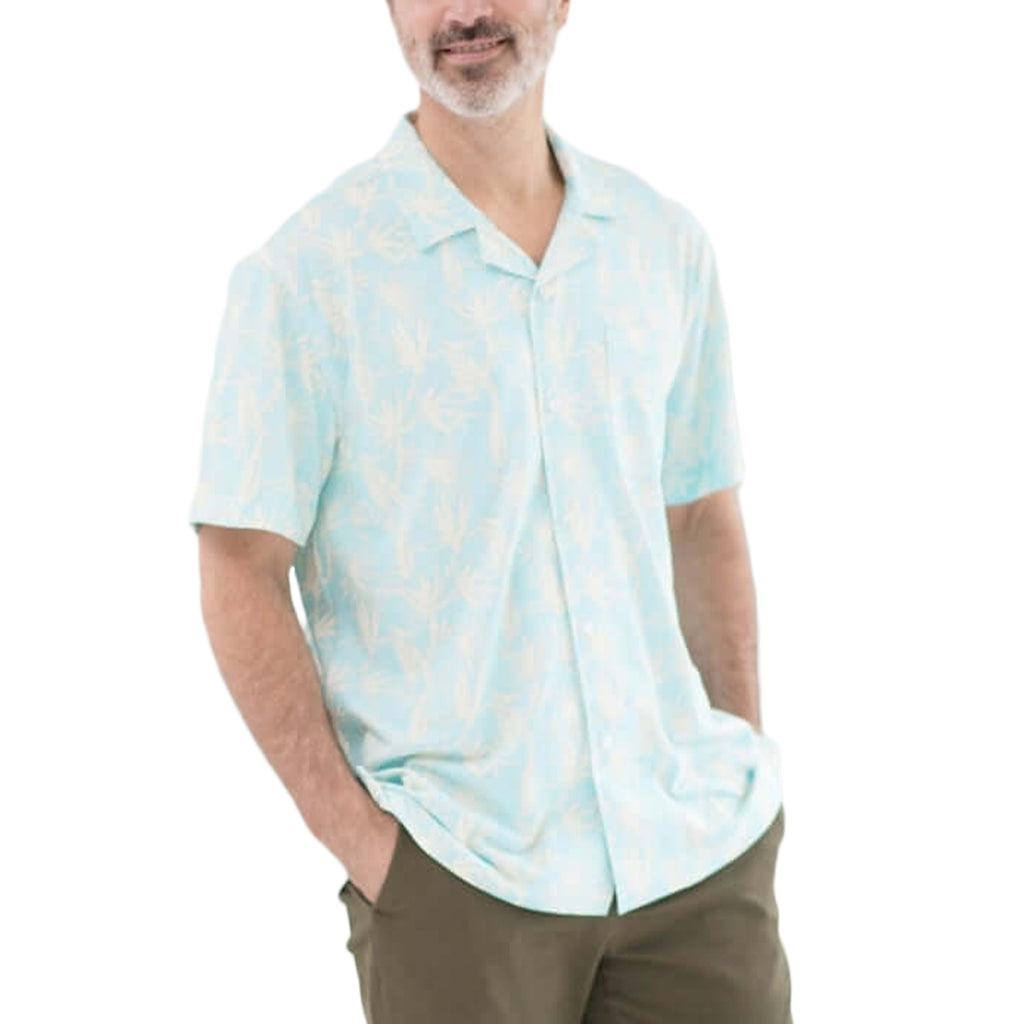MagnaReady Untucked Blue Leaf Short Sleeve Cooling Shirt with Magnetic Closures