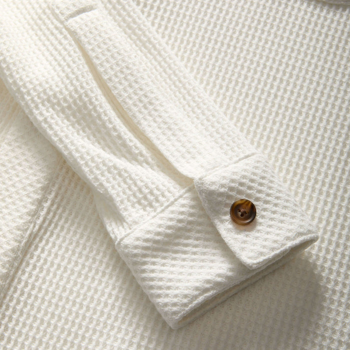 MagnaReady Magnetic Front Waffle Weave Casual Shirt with Dual Pockets in White - adaptive dressing