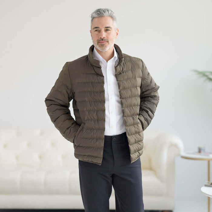 MagnaReady Weatherproof Water-Resistant Puffer Jacket in Olive - front view