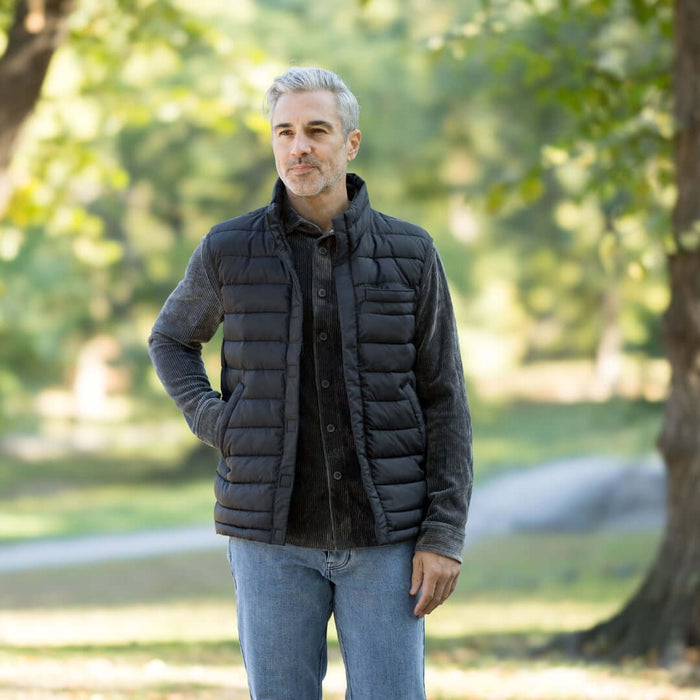 MagnaReady Weatherproof Puffer Magnetic Front Vest in Black - lifestyle shot
