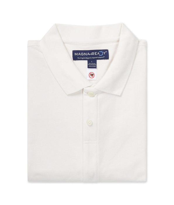 MagnaReady White Pique Knit Short Sleeve Polo with Magnetic Closures - lifestyle shot