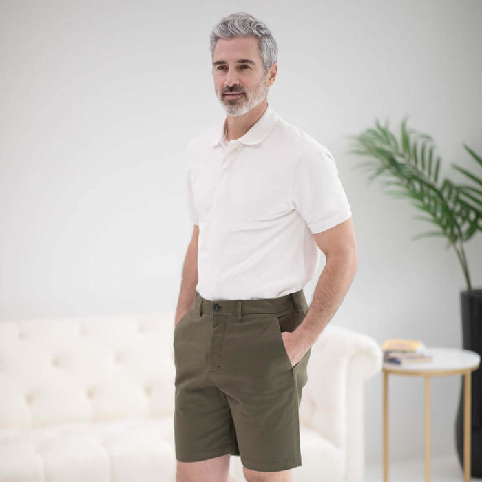 MagnaReady White Pique Knit Short Sleeve Polo with Magnetic Closures - lifestyle shot