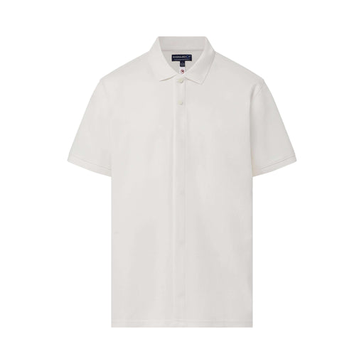 MagnaReady White Pique Knit Short Sleeve Polo with Magnetic Closures - lifestyle shot
